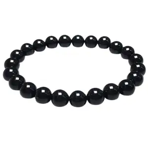 Lady Works Natural Black Onyx 8mm Round Shape Smooth Cut Beads 8 Inch Stretchable Bracelet for Men & Women. Unisex 8 Inch Stretchable Bracelet for healing, meditation, Prosperity|LW_BRST_10213_8.0