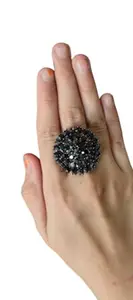 Vintage Style Black Crystal Statement Ring, Large Cluster Design, Adjustable Size