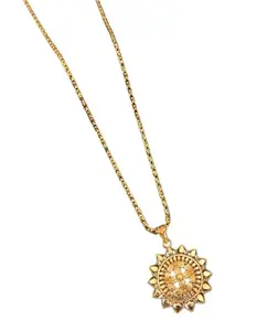 Elegant Gold Tone Chain Necklace with Sun Motif Round Pendant | Traditional Jewelry for Women & Girls | Ideal for Festive & Casual Wear