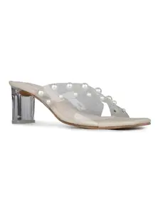 Inc.5 Womens Cream Party Wear Embellished Square Toe Block Heel Sandals