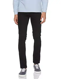 Buy OnlineSpykar Men Black Lycra Slim Fit Ankle Length Plain Trousers