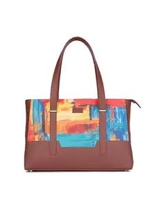 ZOUK Abstract Amaze Printed Vegan Leather Multicolor Maya Multitasker Tote Bag With Detachable Laptop Sleeve