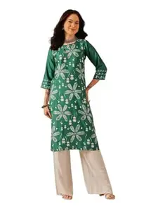 Amazon Brand - Anarva Women's Cotton Printed Straight Kurti