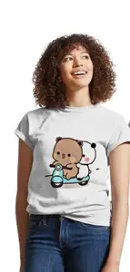 Generic BUBU DUDU | GOMA Peach | Milk Bear | Plush Panda | Valentine Day | Cute Couple Unisex Cotton Tshirt - Ride (36, Female - 1Pc)
