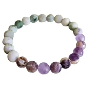 Lady Works Natural Amethyst & Peace Jasper 8mm Round Shape Smooth Cut Beads 6.5 Inch Stretchable Bracelet For Men & Women. Unisex Bracelet For Healing, Meditation, Prosperity, Gift & Luck|LW_BRST_00494_6.5