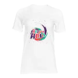Homyl X-Large Casual Polyster Holi Printed White Color T-Shirt for Men/Women (Unisex) Happy Holi Colorful