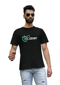YOUWE FASHION ; Let's Customize! YouWe Fashion Restart Printed Premium Cotton T-Shirt for Men (Medium, BLACK2)