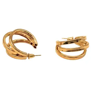 INDIPUNK Triple Hoop Earrings for Women & Girls - Trendy Trios for a Stylish Statement (Color- Golden)