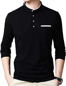 Subzero Subzero Fashion Men Full Sleeve Slim Fit Henley Neck Black T-Shirt (Large_)