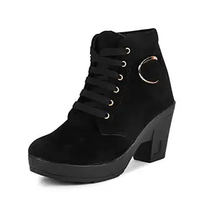 2Aa Fashion Women's and Gils's Heel Boots | Trendy,Stylish,Comfortable, Smart Buckel Black Shoe for Casual, Outdoor and Holiday Outings