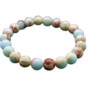 RRJEWELZ Natural Aqua Terra Jasper 8mm Round Shape Smooth Cut Beads 7 Inch Stretchable Bracelet For Men & Women. Unisex Bracelet For Healing, Meditation, Prosperity, Gift & Luck|STBR_RR_09999_7.0