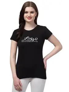 TREND LEVEL Women T-Shirt (Love) (M, Black)