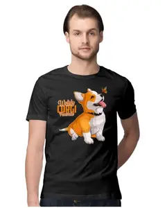 ALLEN BLACK Men's Regular Fit T-Shirt Welsh Corgi & Butterfly 100% Cotton T-Shirt Black_WLSHCGMN-Black 4XL Men Round_