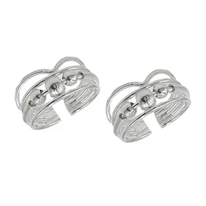 Sahiba Gems Pure Silver Four Line Three Ball Toe Ring (Chandi Bichhiya) For Women ~ 2 Pieces