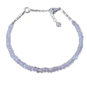 RRJEWELZ Rainbow Moonstone Rondelle Beaded Bracelet – Faceted 3-3.5mm White Stones with Silver Lock – 7 Inch Adjustable link Bracelet for Men & Women|LCBR_RR_05669