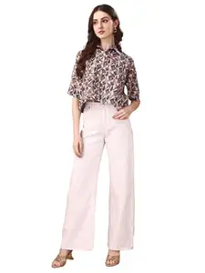 Women's Stylish V-Collar Printed Shirt with Short Sleeves|| for Casual Both||1_18TYSH02-L