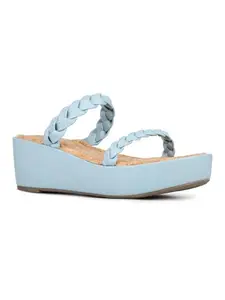 Inc.5 Womens Blue Round Toe Party Wear Wedge Heel Mules