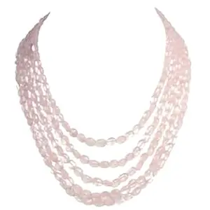Rajasthan Gems Strand Necklace Pink Rose Quartz Beads Beaded Natural 5 Line Gem Stone Gift D698