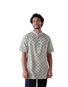 Fabindia Grey Cotton Hand Block Printed Short Kurta