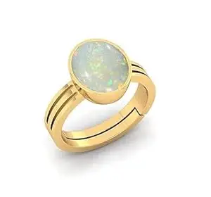 APSLOOSE 12.00 Ratti 11.00 Carat White Rashi Ratan Fire Opal Loose Gemstone Gold Plated Adjustable Ring for Men and Women