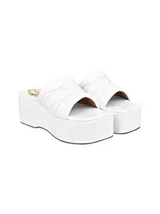 Shoetopia Women's Platform Wedge Sandals – Open Toe Slip-On Casual Slides with Cushioned Strap Comfortable