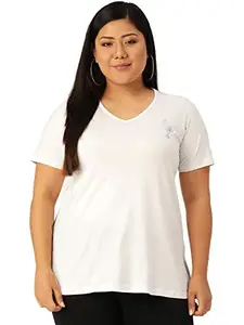 theRebelinme Plus Size Women's White Solid Color V-Neck Cotton T-Shirt(XL)