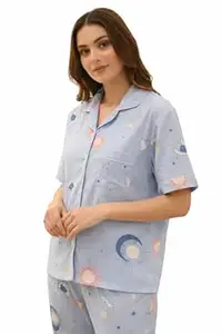 ESSVANE Women's Printed Summer Night Suit with Pocket - Free Size XS to L