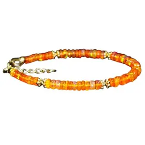 LKBEADS Gold Plated Bracelet with Multicolor Smooth Ethiopian Opal Beads – Rondelle 3.5mm – 7 inch Adjustable – For Men & Women|LK_STACK_02673