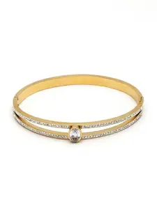 Karatcart Stylish Gold-Plated White Cubic Zirconia Studded Bangle-Style Bracelet for Women