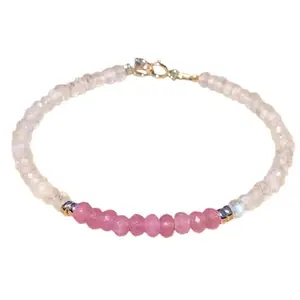 RRJEWELZ Rainbow Moonstone & Pink Chalcedony bracelet for men & women - 3-3.5mm Rondelle Faceted beads - 7 Inch with Silver plated clasp – Healing, Fashion, Gift, Spiritual, Yoga|LCBR_RR_08476