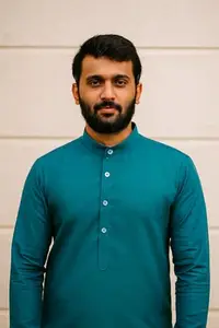 Men's Long Sleeve Mandarin Collar Kurta, Teal Green, Cotton