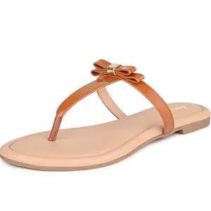 LOUIS STITCH Women’s Slip-On T-Strap Flat Sandals | Open Toe Tan Stylish Sandal for Ladies, Fashionable and Comfortable Sandal | LSOF-FI01-TSTN | UK-6