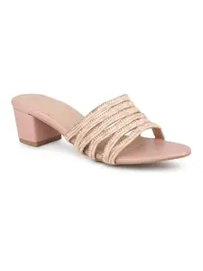 Inc.5 Women Peach Embellished Open Toe Block Heels