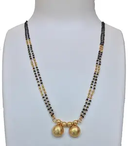 Ethenic Gold Vati Tanmaniya Pendant Black Beads Short Mangalsutra (18 Inch) Brass Mangalsutra SM-259 Vati