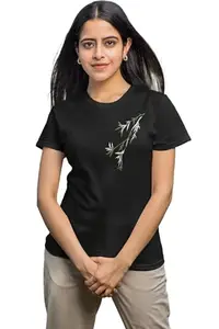 Stylish Cotton Printed Regular Fir Streetwear Round Neck, Short Sleeves T-Shirt for Women (in, Alpha, M, Regular, Black)