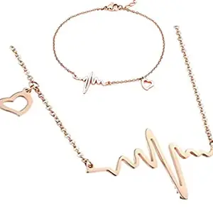 AHK Gold Color Stylish Design Heartbeat Necklace Bracelet.
