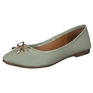 1 WALK Comfortable Ballerinas for Women/Comfortable Casual Belly Original Formal Shoes/Ballet flats/Color-GREEN/Size-7-UK/Synthetic Leather/MP-FBY1000A-40