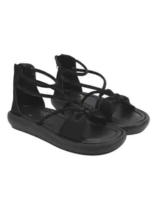 Shoetopia Women’s Black Flat Sandals with Bow Knot & Strappy Design || Comfortable Casual Fashion Sandals for Daily footwear & Outings EU39