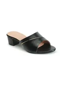 ICONICS Women's Fashionable Slip On Sandals Colour-Black, Size-UK 5