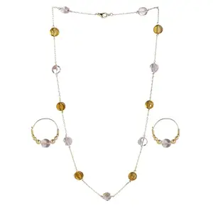ACCESSHER Gold plated contemporary western long-chain necklace with Hoop Earrings (Pink)