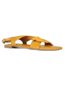 Inc.5 Womens Mustard Casual Solid Open Toe Flat Sandals
