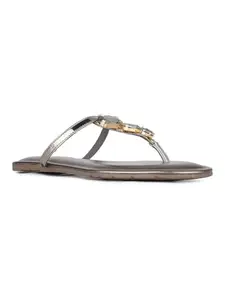 Inc.5 Womens Pewter Casual Embellished T-Strap Flats