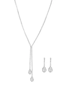 Yellow Chimes Jewellery Set for Women Sparkling White Crystals Jewellery Set with Earrings Necklace Set for Women and Girls