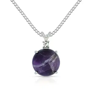 Crystu Amethyst Pendant, Natural Crystal Gemstone Pendant/Locket with Metal Chain for Reiki Healing and Crystal Healing Pendant Size 25 mm (Color : Purple)