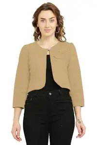 DUVE Fashion Crop Round Neck Beig Color Shrug for Women(M)