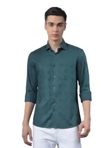 Crimsoune Club Men's Green Textured 100% Cotton Shirt (S)