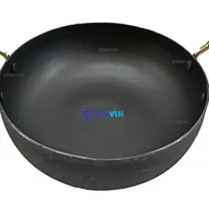 STARVIN || Traditional Round Bottom Iron Kadai || Two in one Induction Base/Gas Base || Fry Pan Handmade || Loha Lokhand Lokhandi Kadhai with Steel Rings 10 INCH/ 25.5 cm || M85 price in India.
