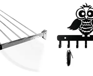 CONCEPT & SOLUTIONS 5 Pipes x 5 Feet -Foldable Wall Mounted Cloth Dryer/Clothes Stand (6 Pipes, 5 feet) and Metal Key Holder for Home | Bird Key Hooks | Key Holder for Home Decor Stylish Combo Pack|CS-630