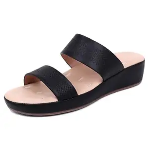 TRASE Elke Wedges Heels Sandals for Women, Casual Elegance with Ultimate Comfort (Black, 3 UK)