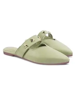 JM LOOKS Mule Slippers for Women,Slingback Flat Pointed Toe Backless Mule Slides Suede Slip On Loafers Casual Work Office Shoes - Sea-Green